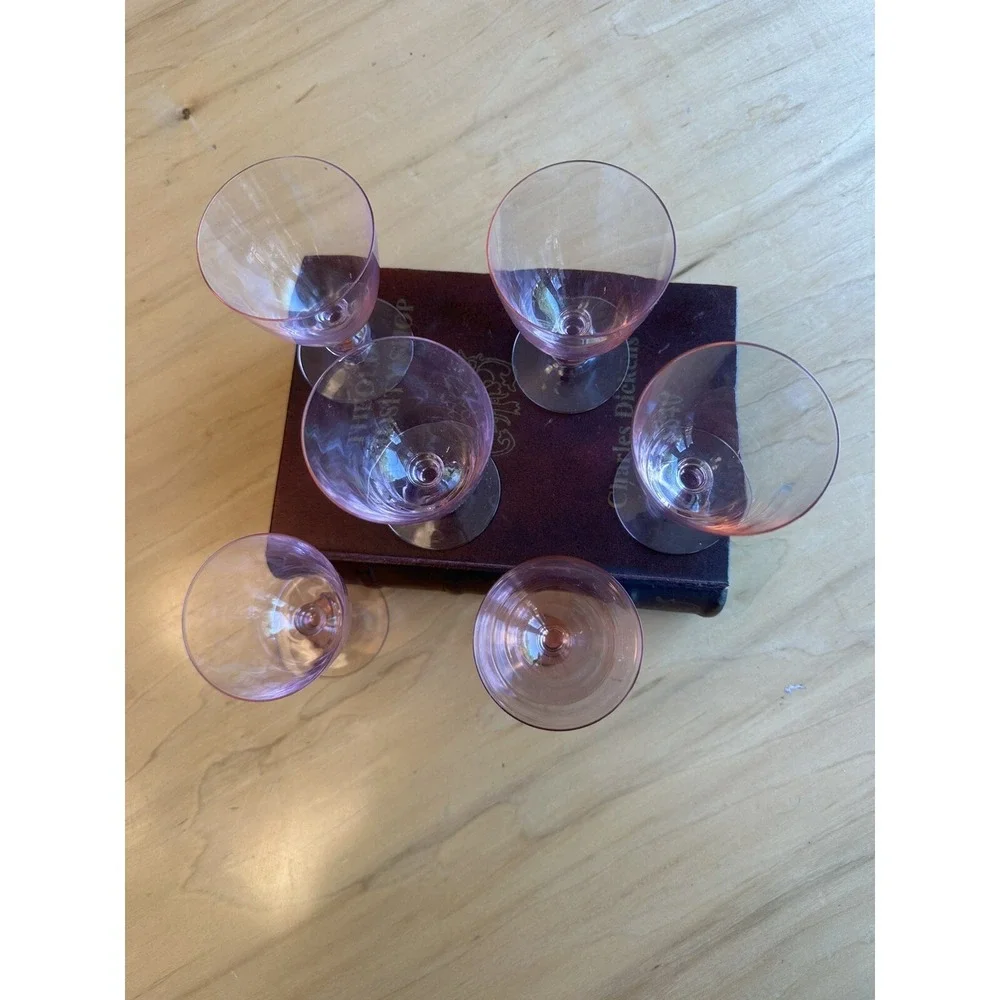 (6) Vintage MCM Pink 4oz Glasses Bar Ware Drinking Liquor Ball Stem Cocktail